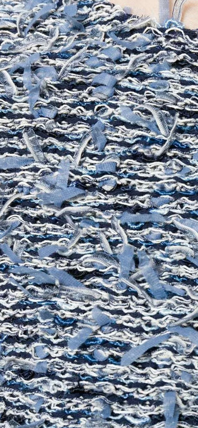 BALMAIN blue fringes mini dress with gold lion head buttons size 36