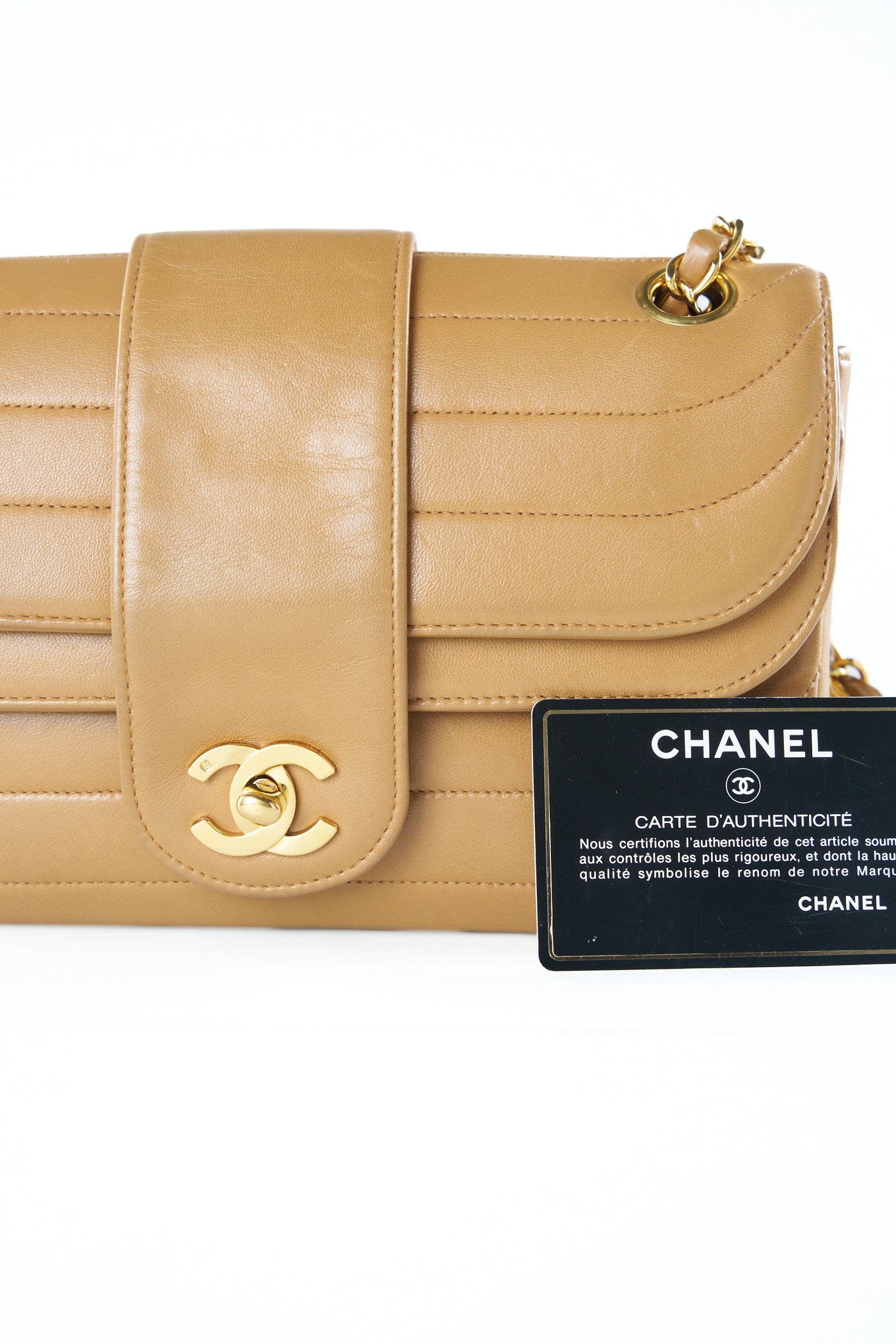 CHANEL rare caramel double flap wave leather handbag