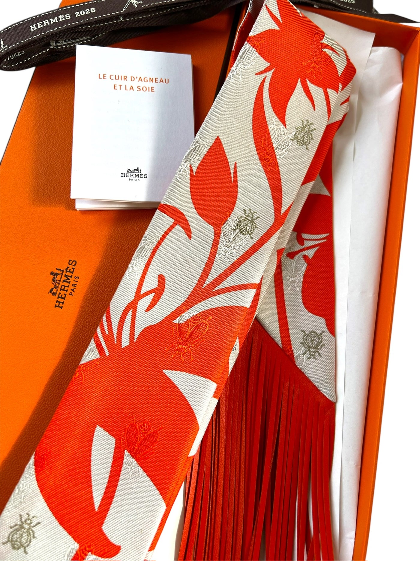 HERMES Bouquet Final Katie's Scott Leather Fringe Twilly new with box
