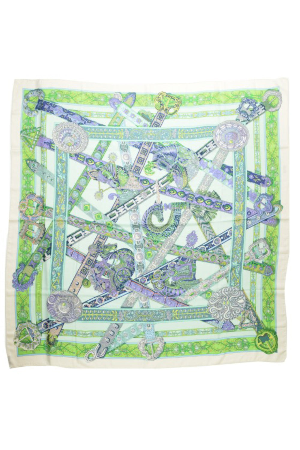 HERMES Le songe de la Licorne" green purple cashmere silk shawl