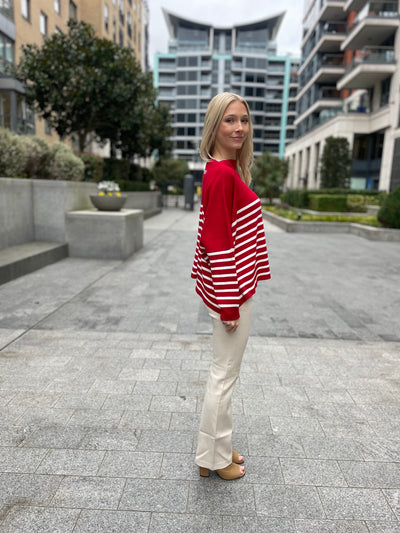 VALENTINO Striped jumper is Red Ivory with logo at the back size M RRP $1900