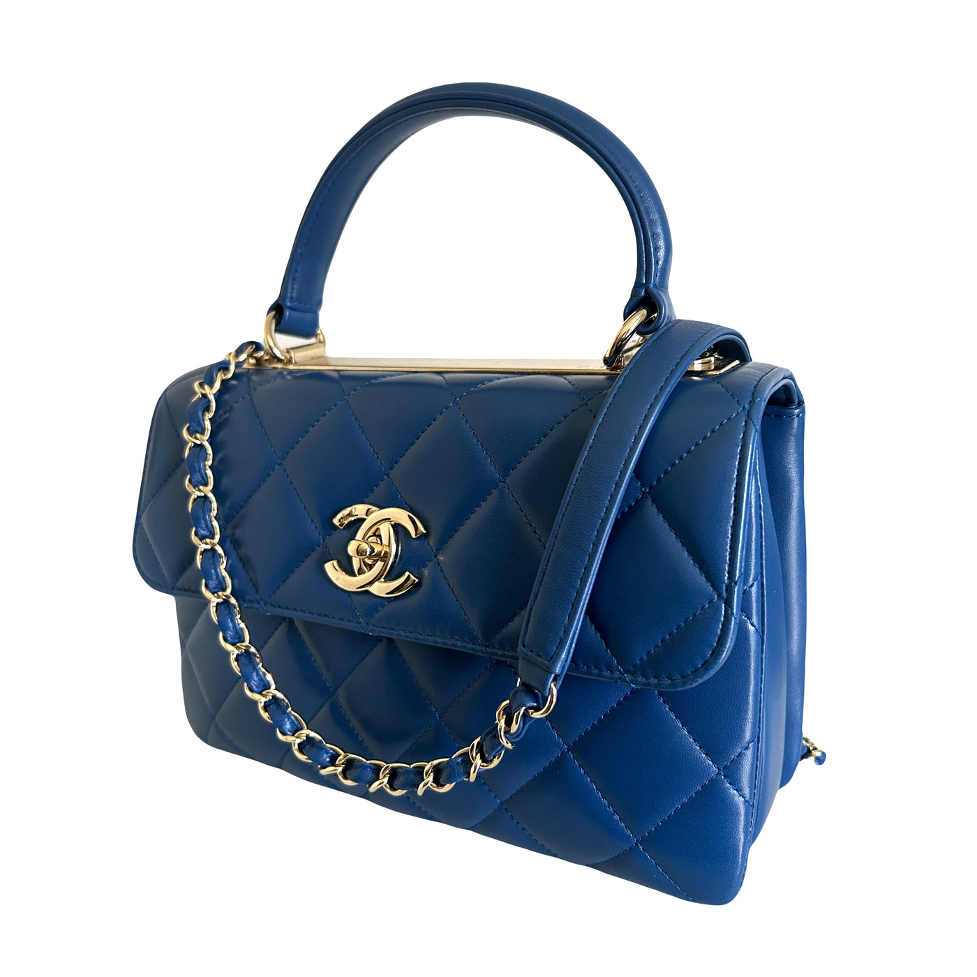 CHANEL Blue trendy handbag with light gold hardware brand new in box