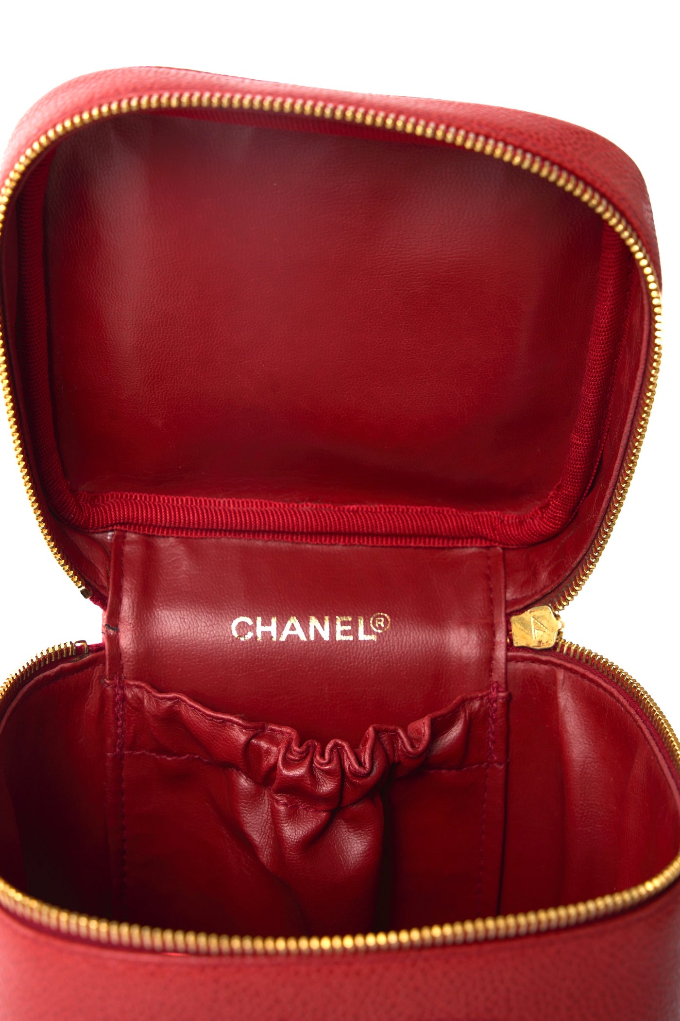 CHANEL vintage red caviar vanity with 24ct gold plated