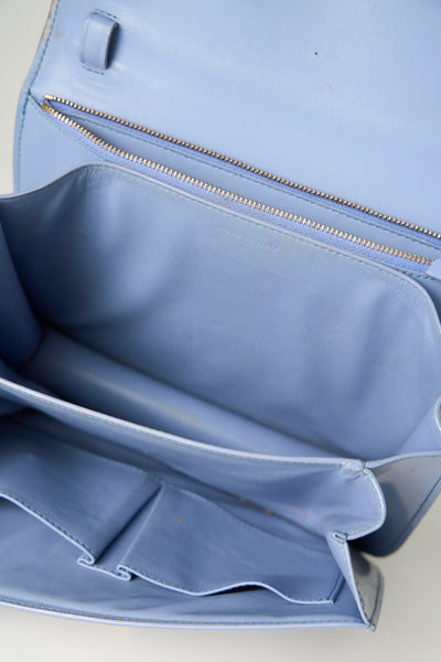 CELINE medium blue shiny calfskin classic handbag
