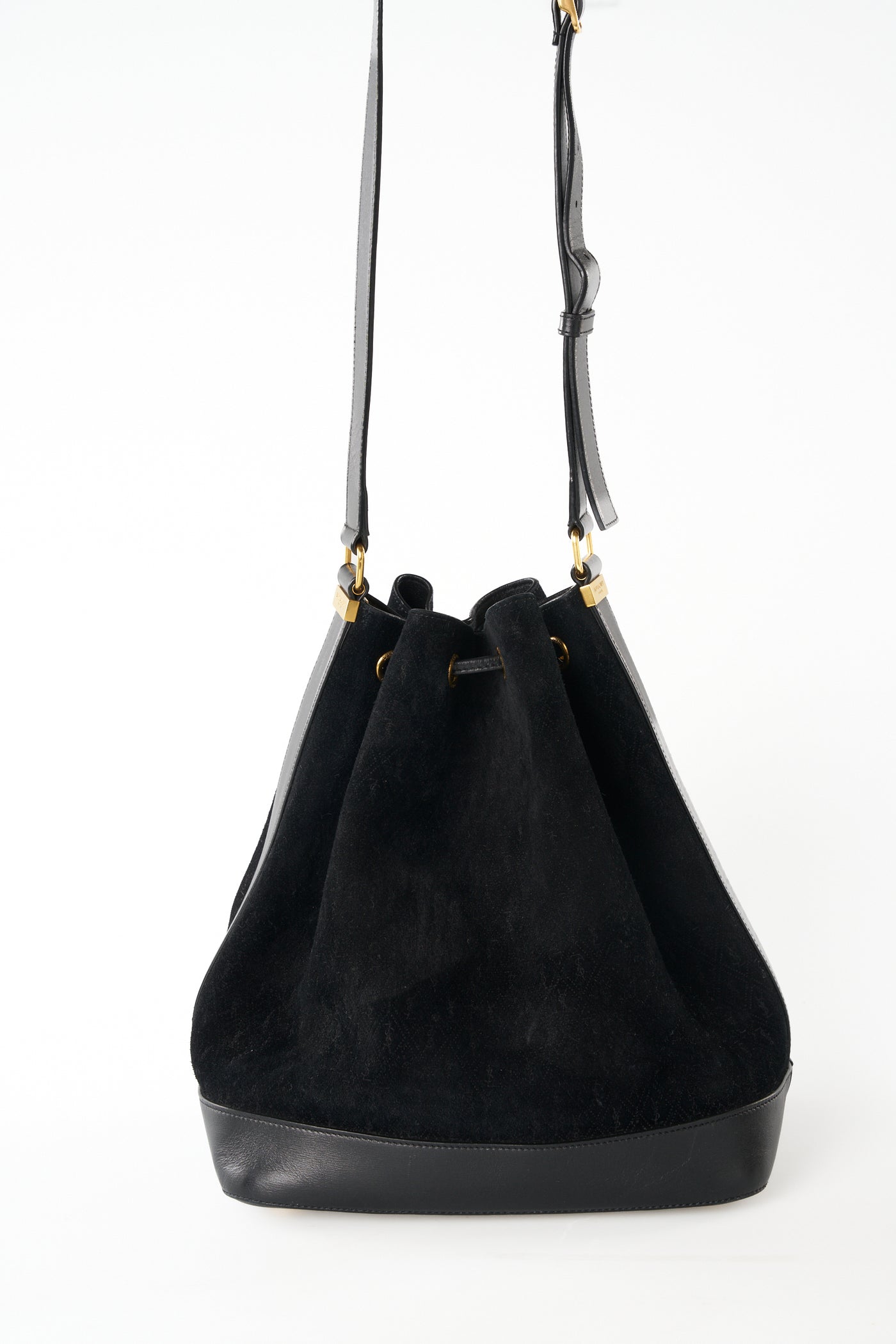 SAINT LAURENT suede monogram bucket bag