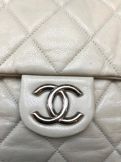 CHANEL XL quilted white handbag with chain and long strap