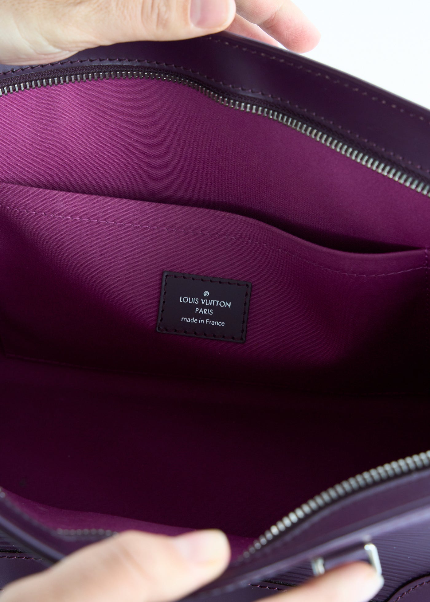 LOUIS VUITTON "Madeleine" purple epi leather handbag