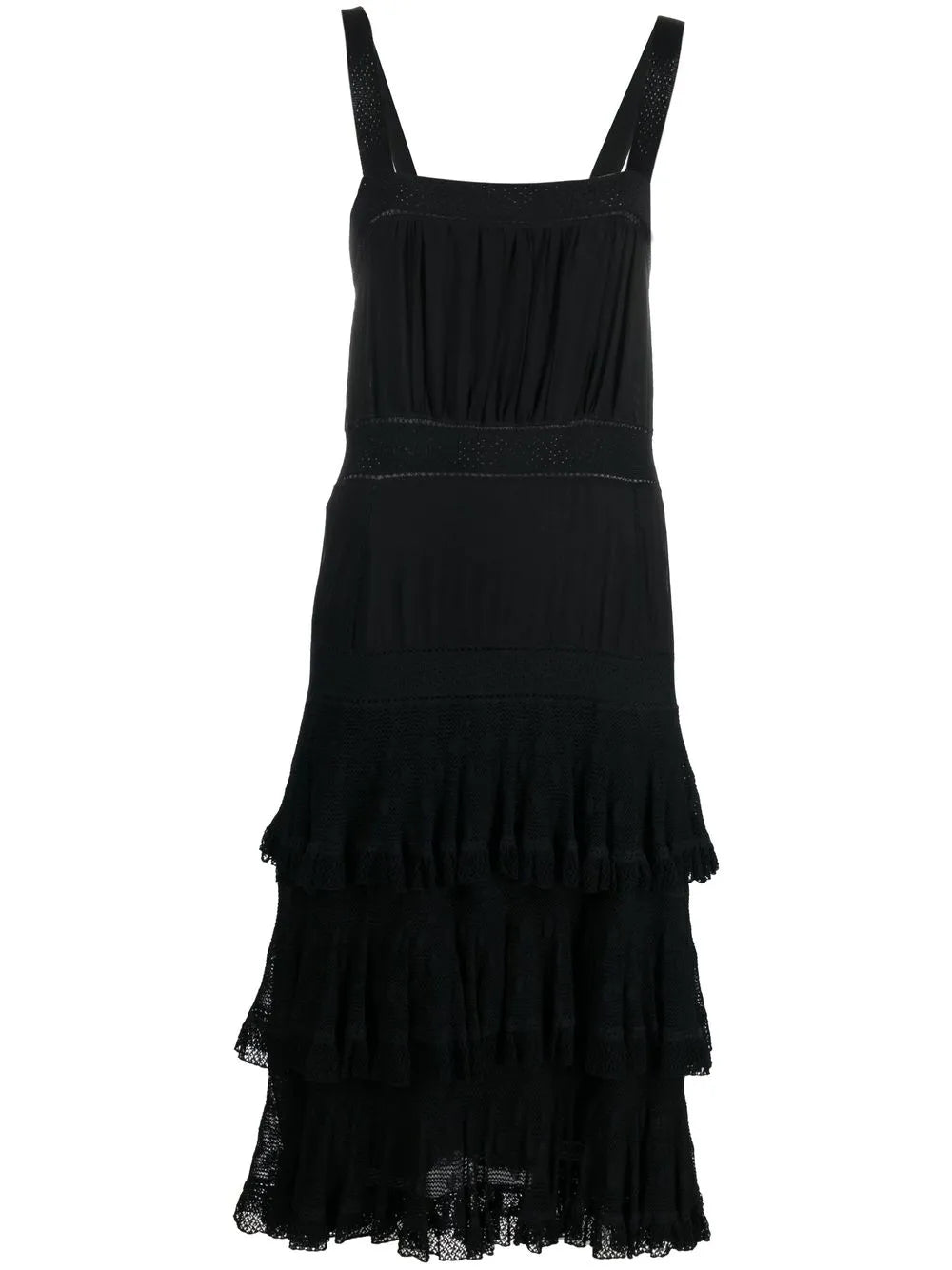 CHANEL Black Layered Ruffles Dress Vintage Spring 2005 size 38