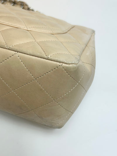 CHANEL Jumbo Single Flap Beige Clair Lambskin Leather Silver Hardware with box