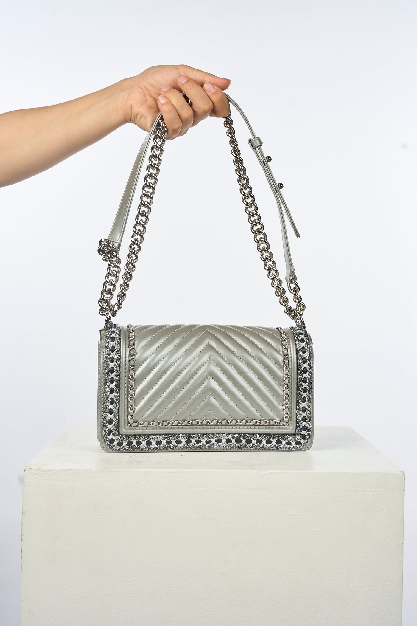 CHANEL Medium Silver Boy Handbag Limited Edition