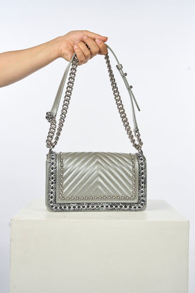 CHANEL Medium Silver Boy Handbag Limited Edition