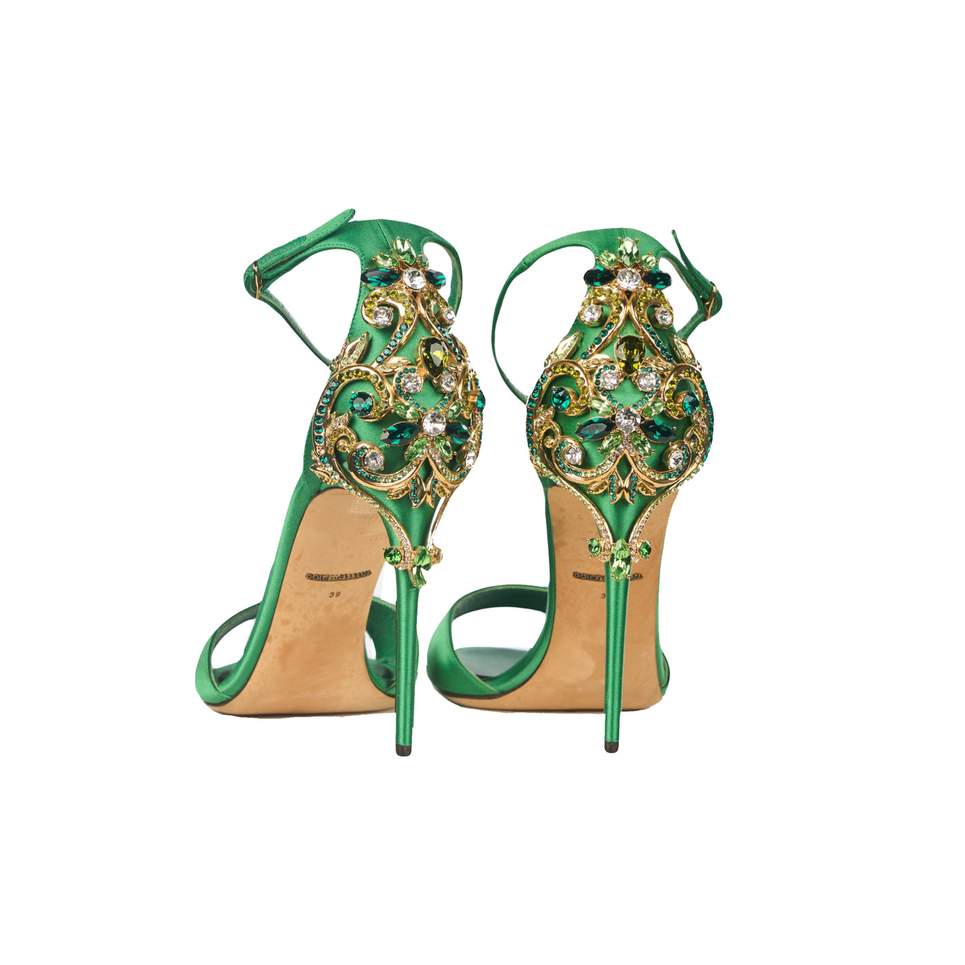 DOLCE GABBANA Green satin embellished heels size 39