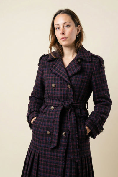CHANEL Metiers d'Art Paris Edinburgh Tweed Tartan Gripoix Buttons Coat size 42