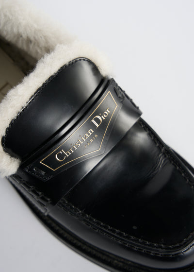 CHRISTIAN DIOR shearling smooth leather loafers