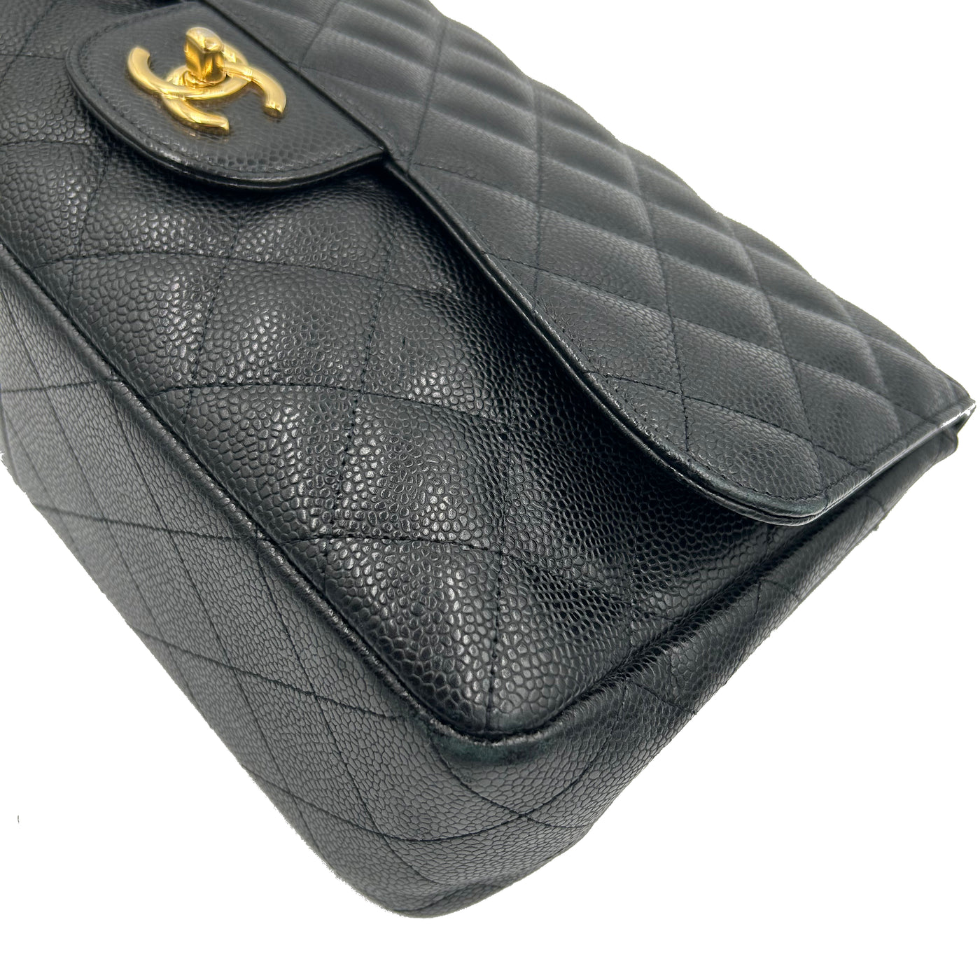 CHANEL Classic Jumbo Caviar single flap handbag with gold hardware