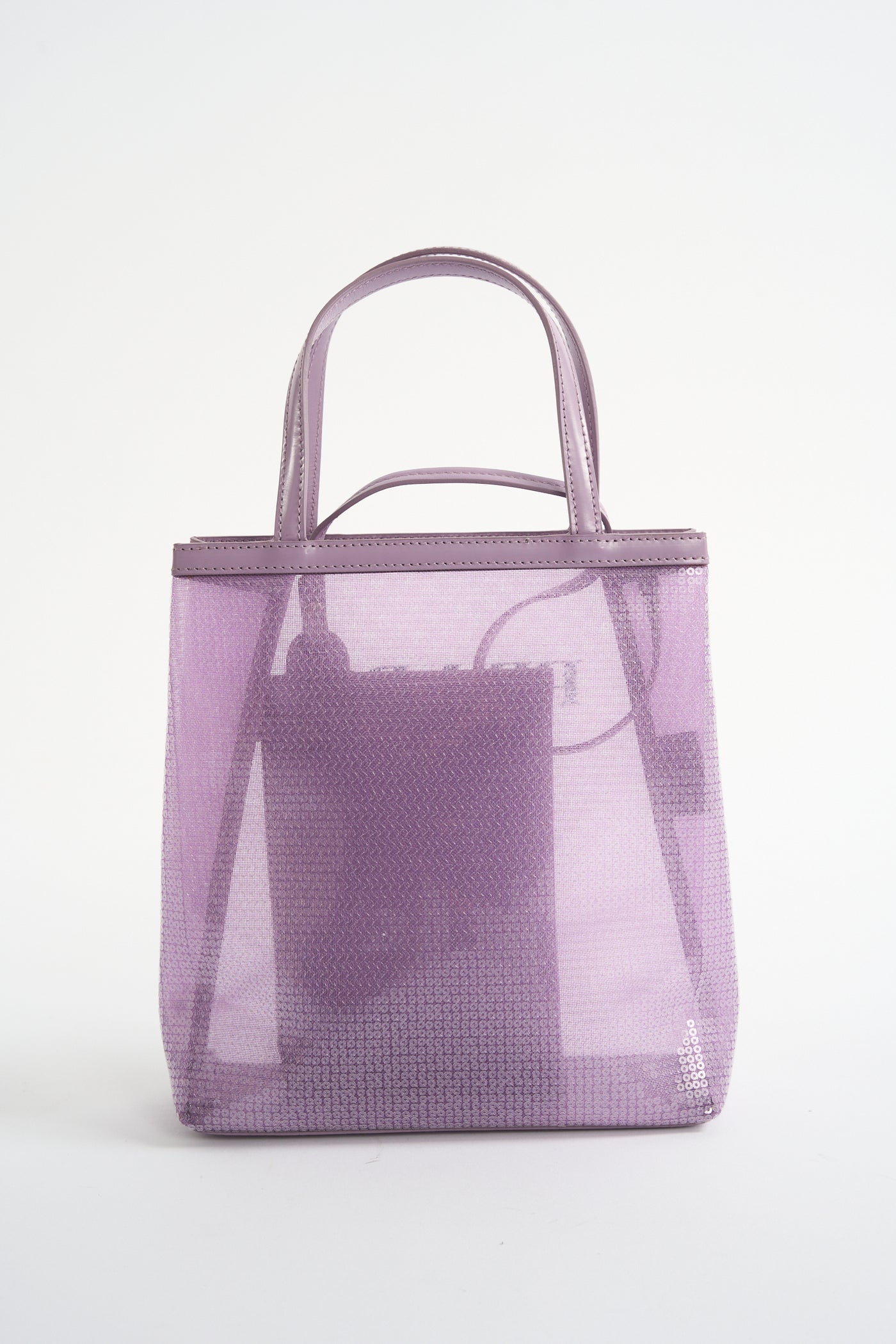 PRADA lavender logo sequined tote bag with leather pouch