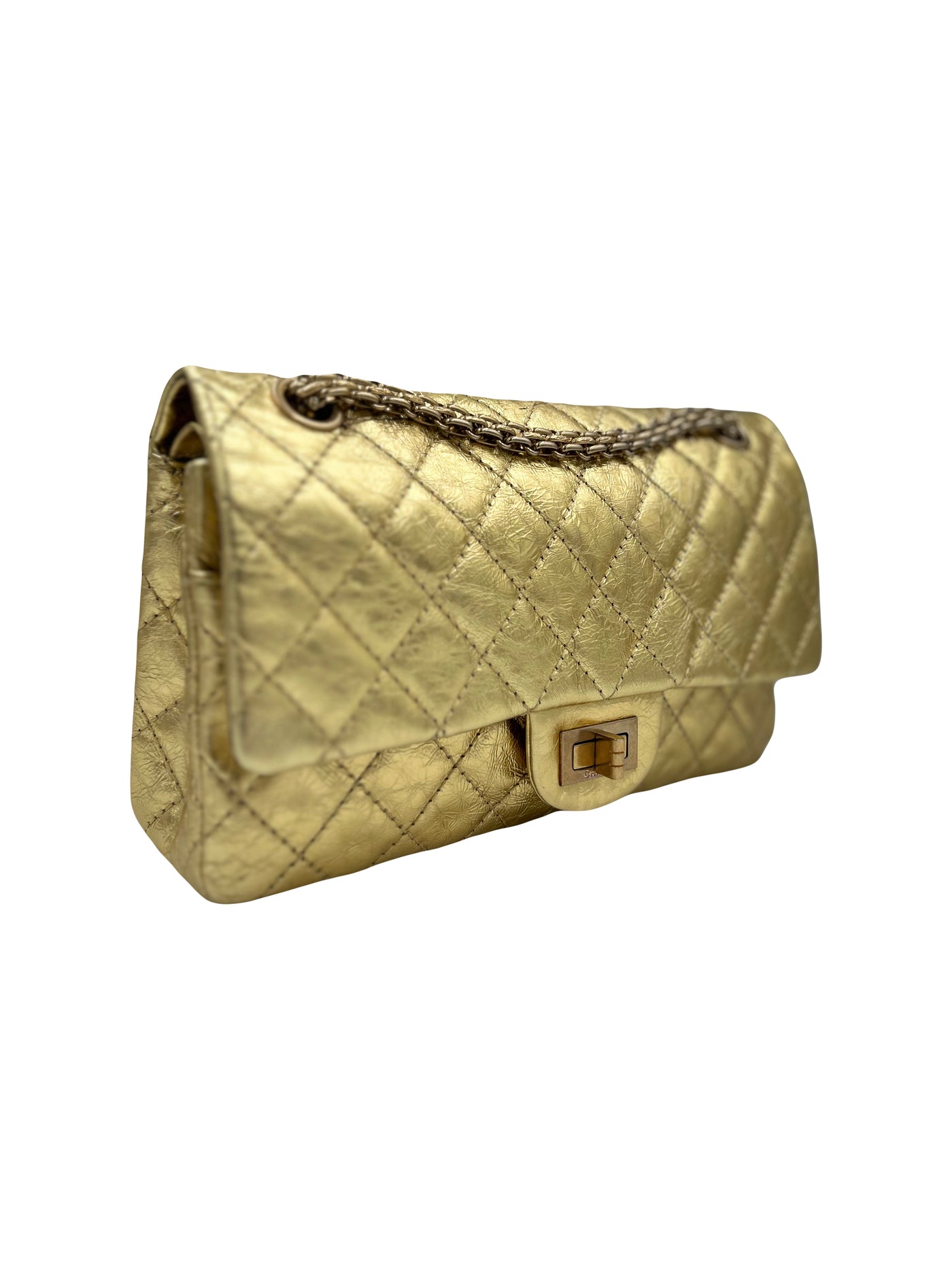 CHANEL gold small reissue handbag full set