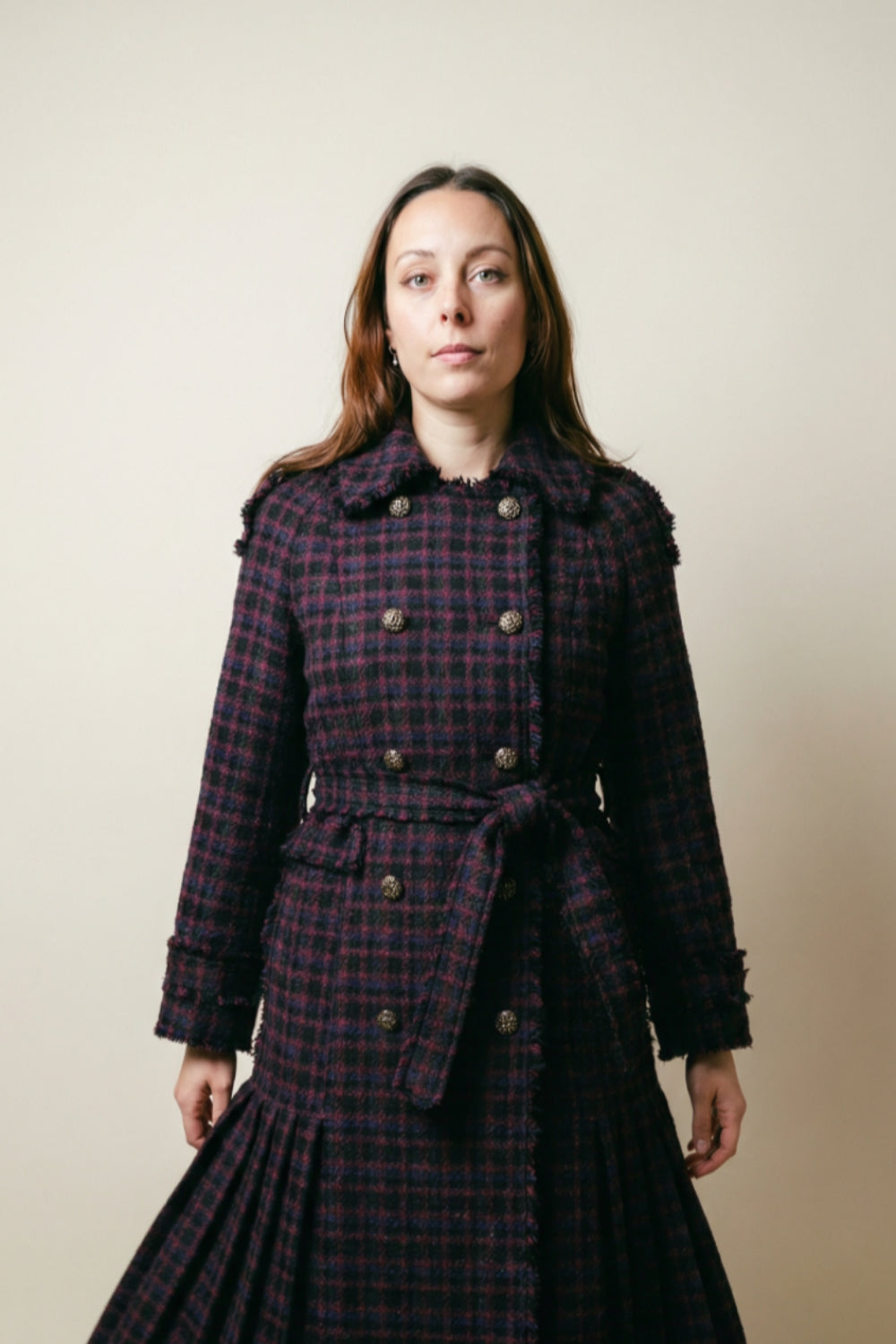 CHANEL Metiers d'Art Paris Edinburgh Tweed Tartan Gripoix Buttons Coat size 42