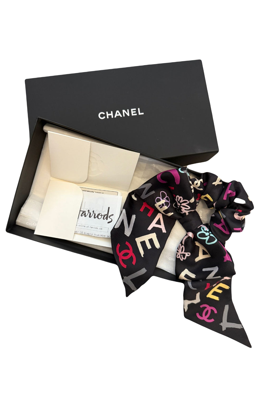 CHANEL Silk Multi Color Hair Bow Tie - NEVER USED with box and receipt