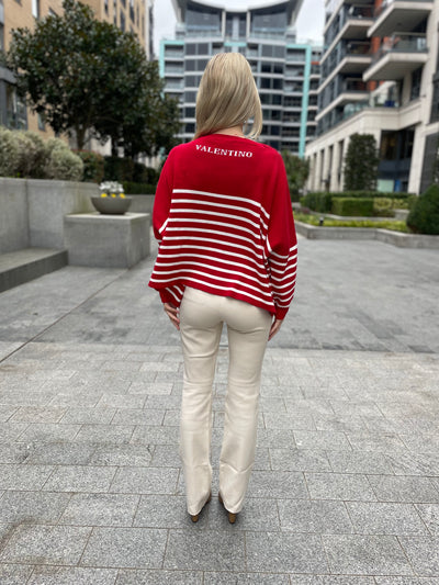 VALENTINO Striped jumper is Red Ivory with logo at the back size M RRP $1900