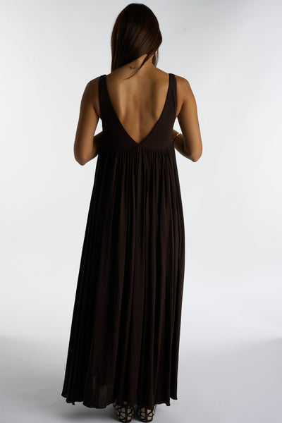 KHAITE brown crepe V-neck dress