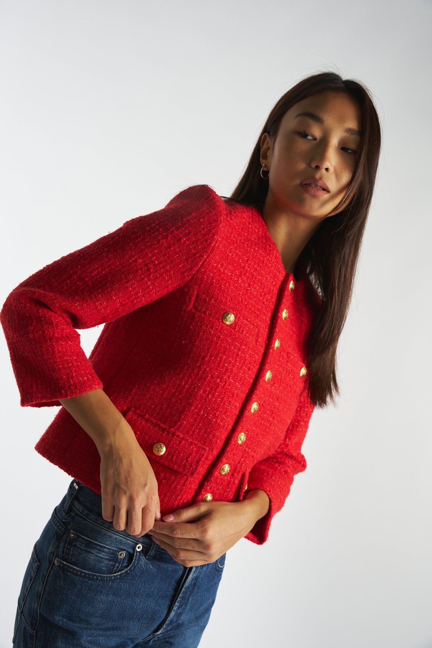 CELINE red boucle wool jacket size 38