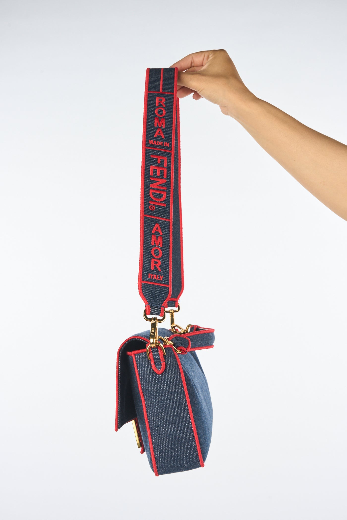 FENDI large baguette denim and red