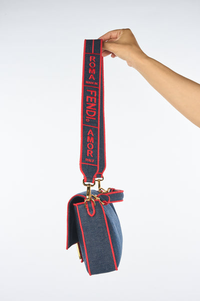 FENDI large baguette denim and red