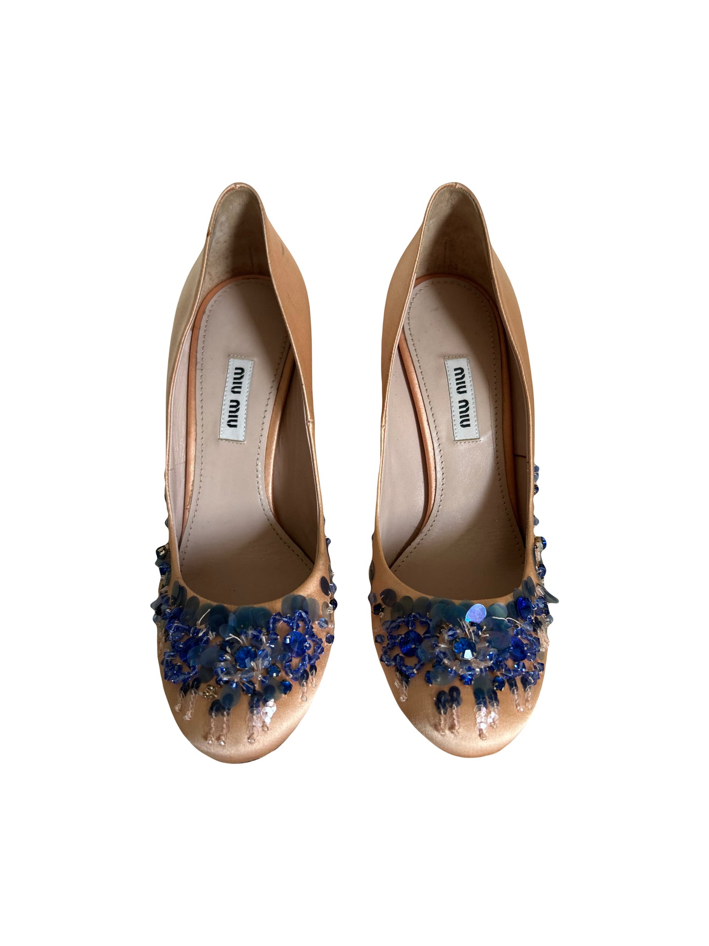 MIU MIU pink satin heels with blue beads size 38