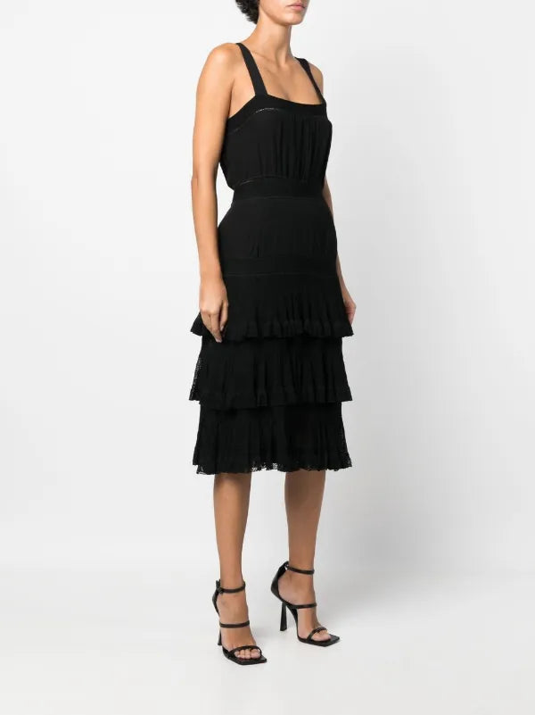 CHANEL Black Layered Ruffles Dress Vintage Spring 2005 size 38