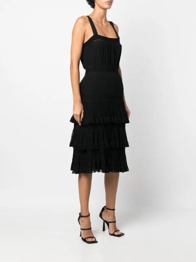 CHANEL Black Layered Ruffles Dress Vintage Spring 2005 size 38