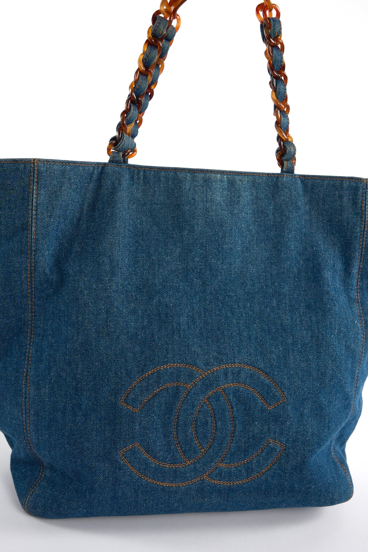 CHANEL rare blue denim tortoiseshell bakelite tote hanbdbag