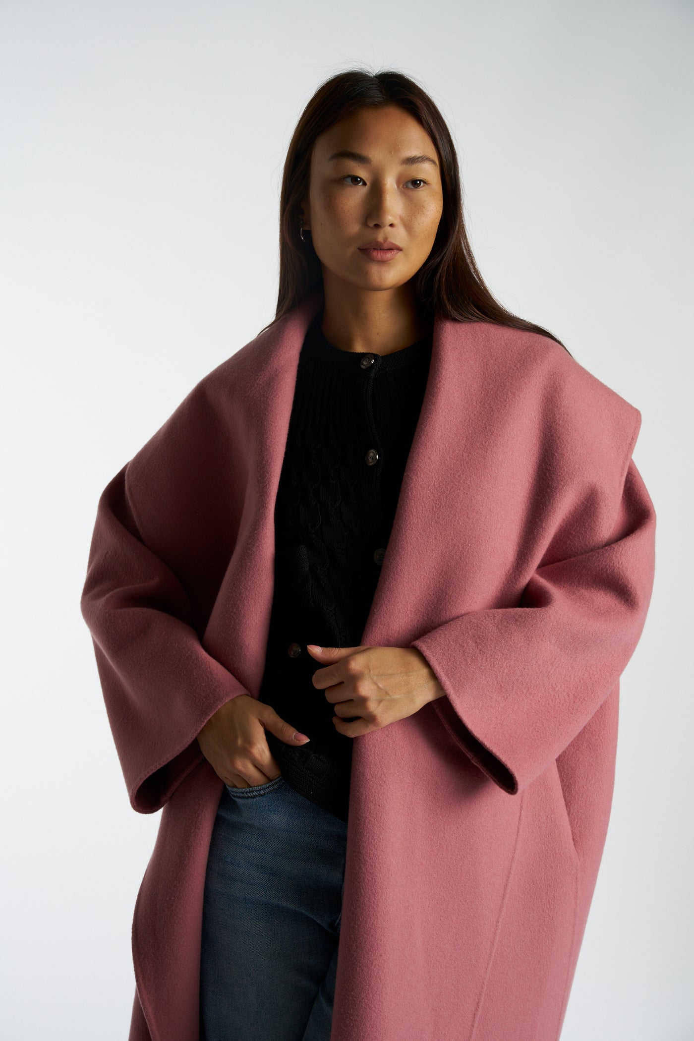 BOTTEGA VENETA pink cashmere wrap coat