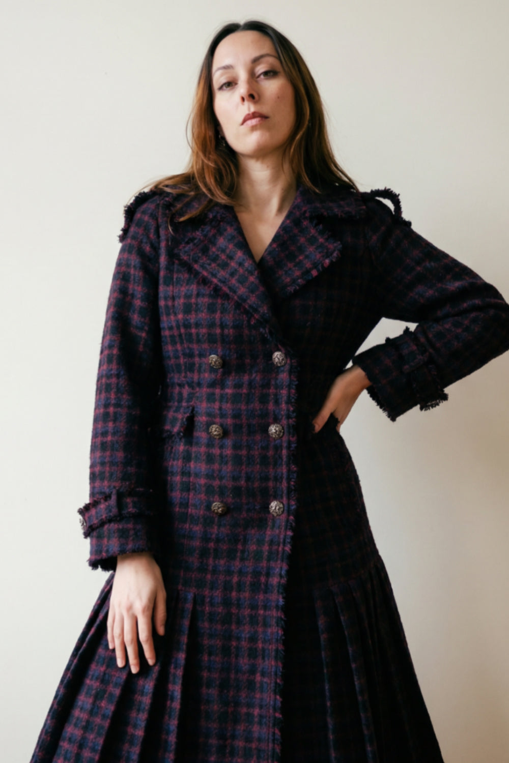 CHANEL Metiers d'Art Paris Edinburgh Tweed Tartan Gripoix Buttons Coat size 42