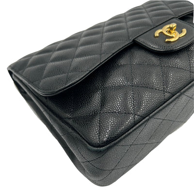 CHANEL Classic Jumbo Caviar single flap handbag with gold hardware