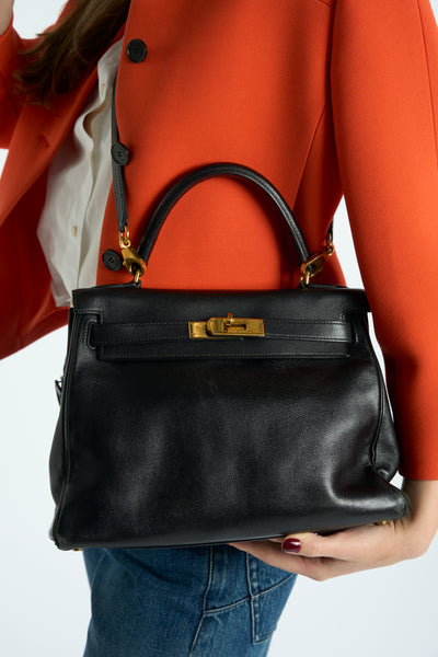 HERMES Kelly 28 vintage 1996 black swift leather with gold hardware