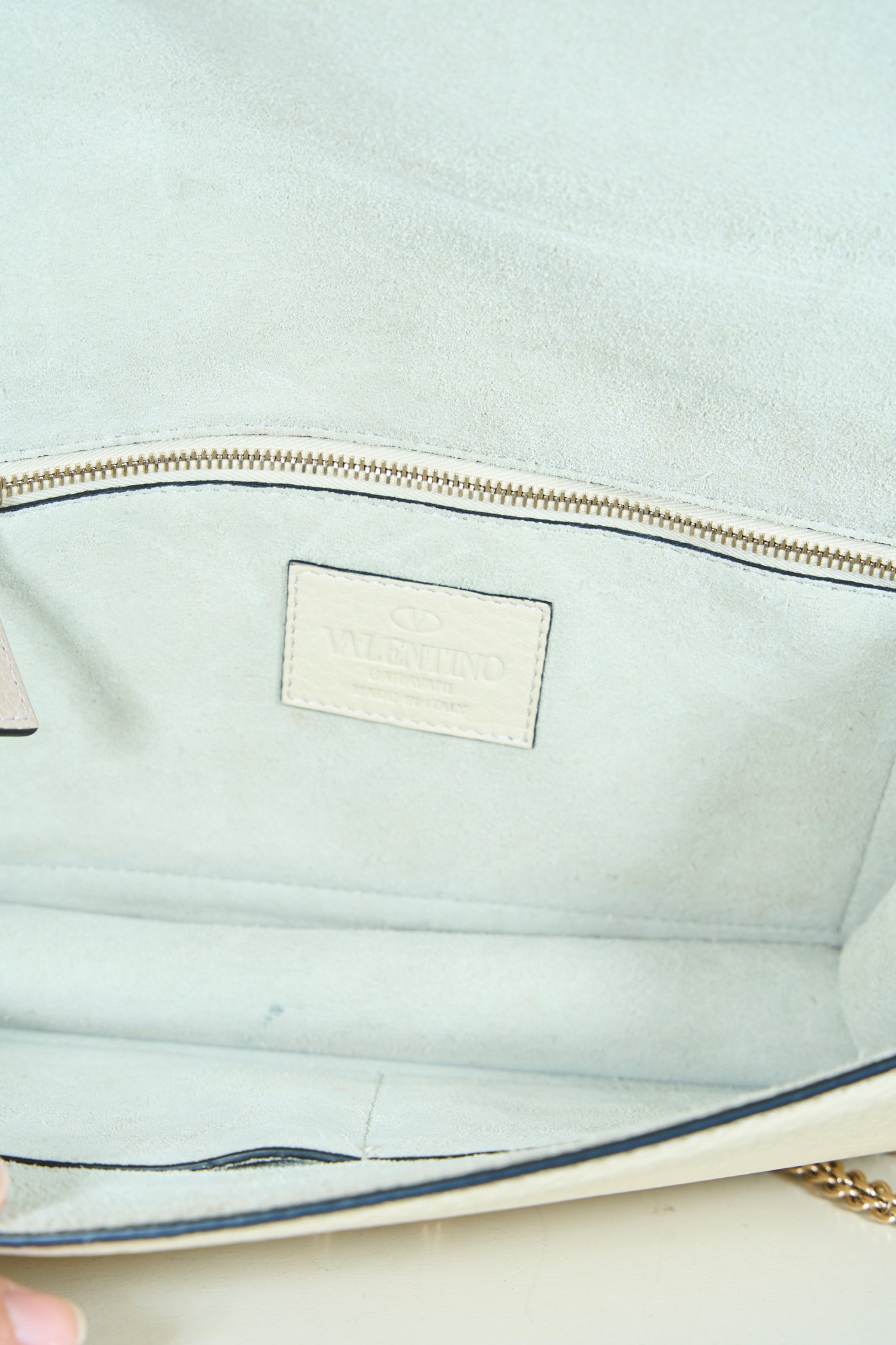 VALENTINO rockstud cream handbag with gold hardware