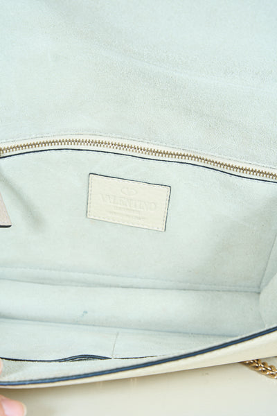 VALENTINO rockstud cream handbag with gold hardware