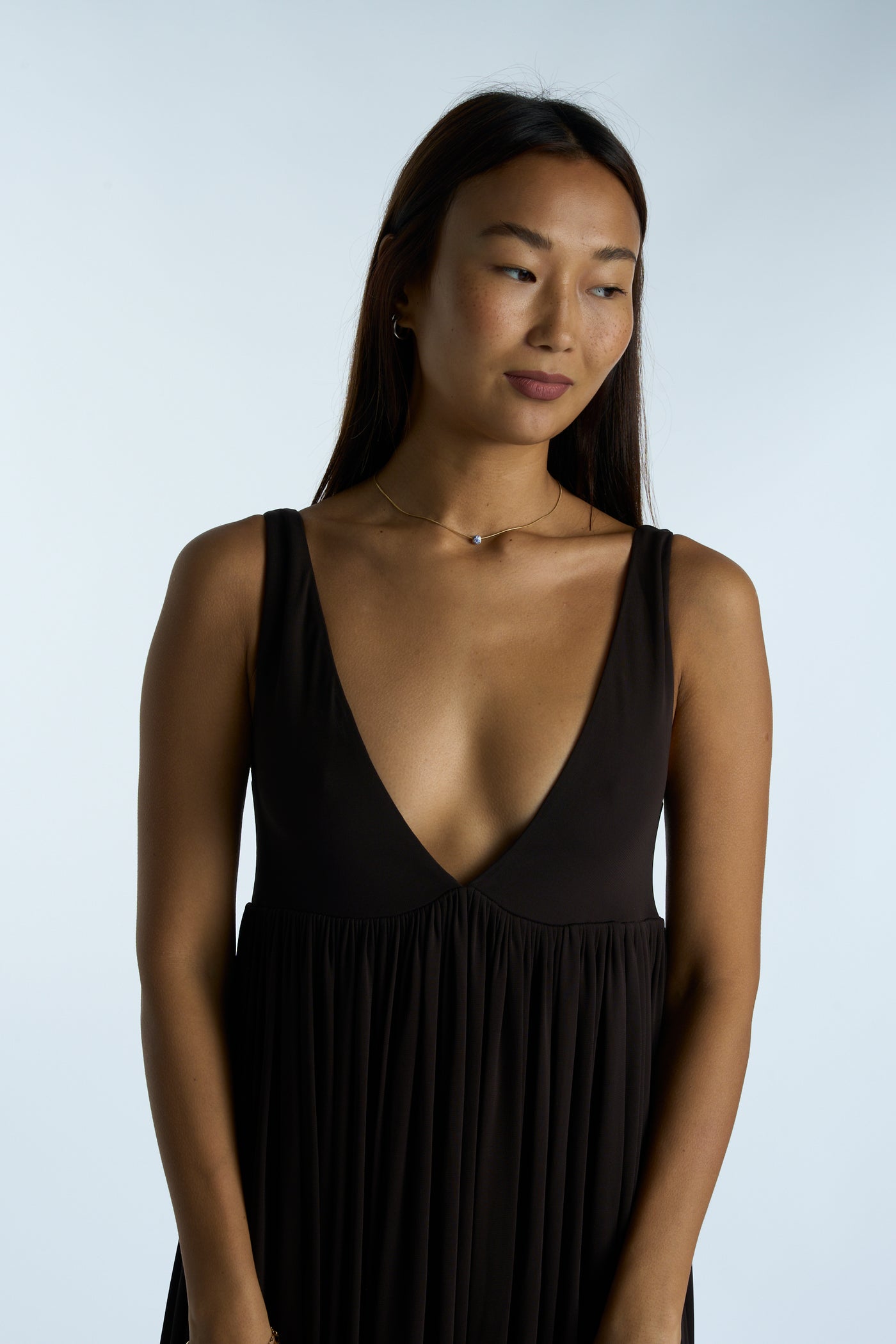 KHAITE brown crepe V-neck dress