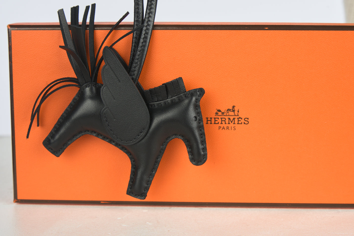 HERMES Rodeo pegase so black leather charm with box