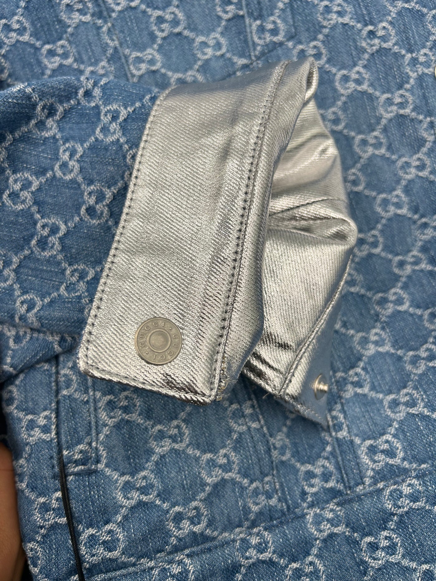 GUCCI réversible GG denim monogram and metallic jacket bnwt