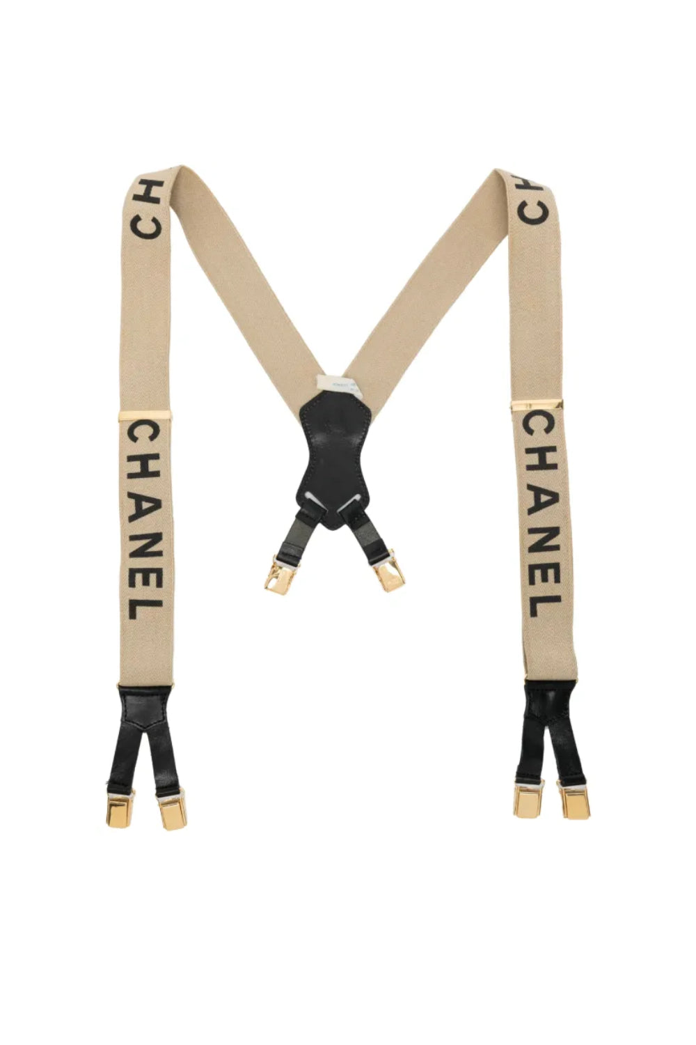 CHANEL VINTAGE SS 1994 Runway beige leather and fabric suspender