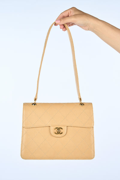 CHANEL vintage shoulder strap beige clair grain handbag