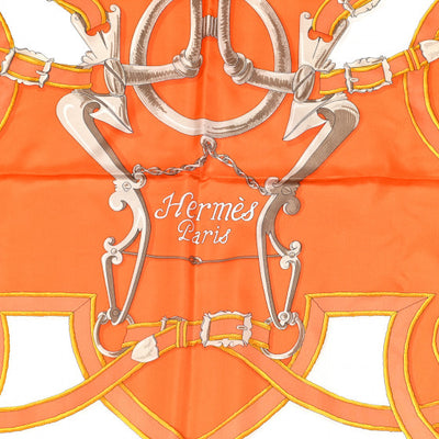 HERMES "l'instruction du roy en lexcercice de monter a cheval" by H. D'Origny orange silk 140 x 140 cm