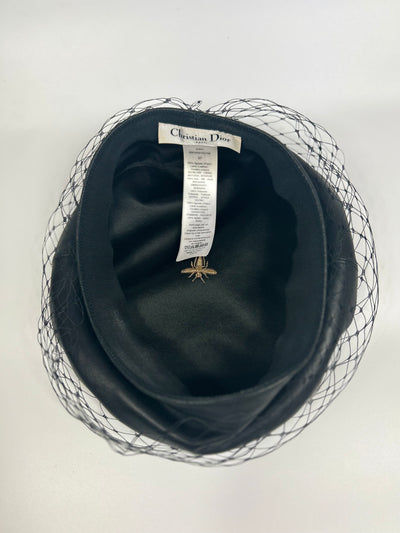 Christian DIOR black lambskin leather with net beret