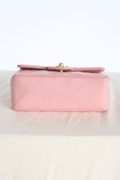 CHANEL rare mini square pink caviar with gold hardware collector piece