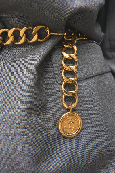 CHANEL medallion chain coin coco mademoiselle vintage 1980's