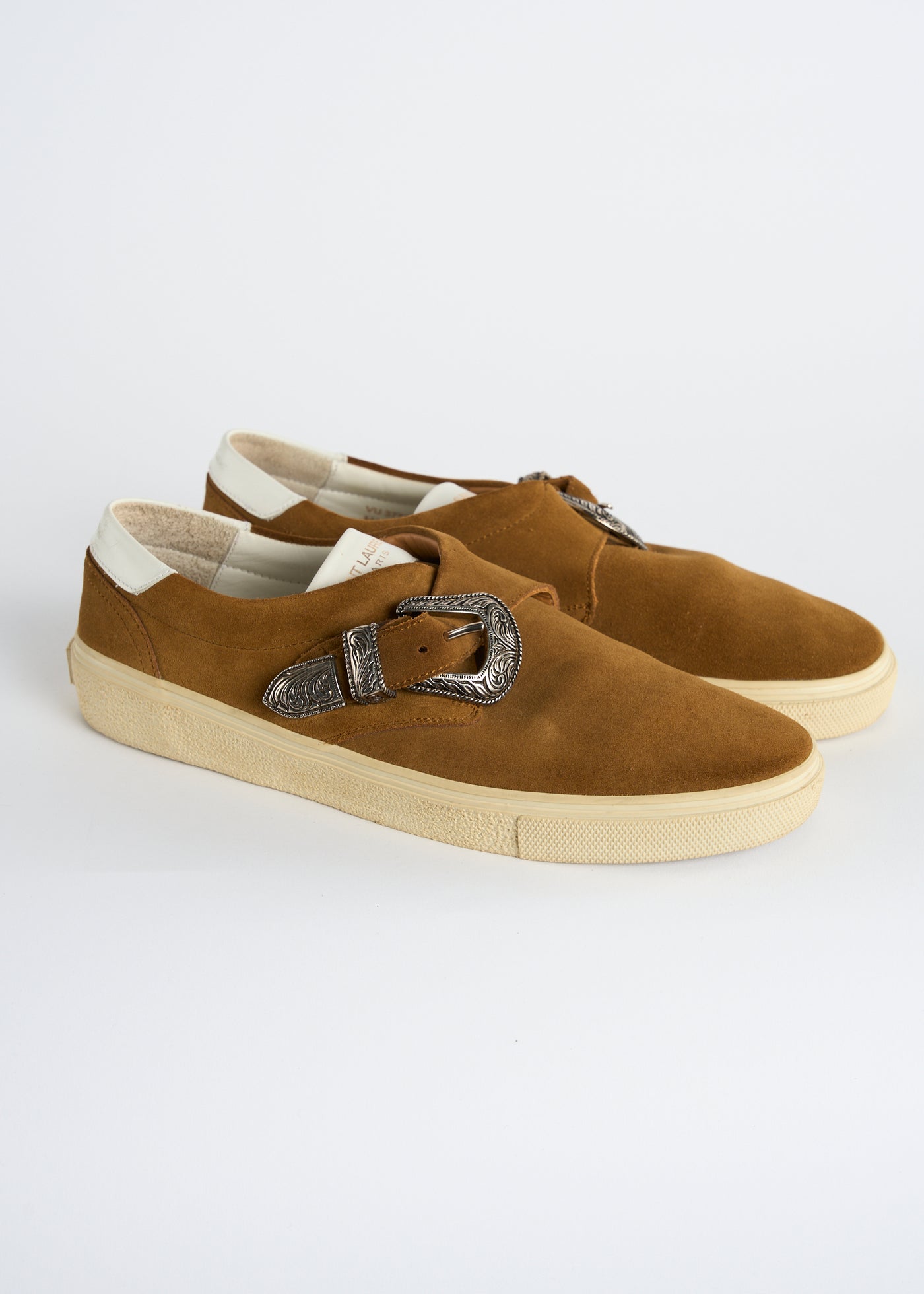 SAINT LAURENT suede brown slip on trainers