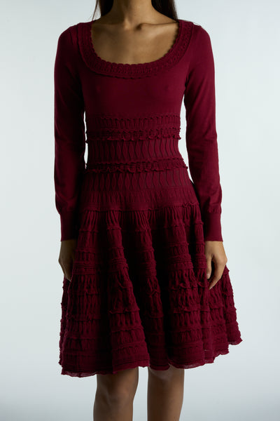 AZZEDINE ALAIA Burgundy wool crinoline dress size 40