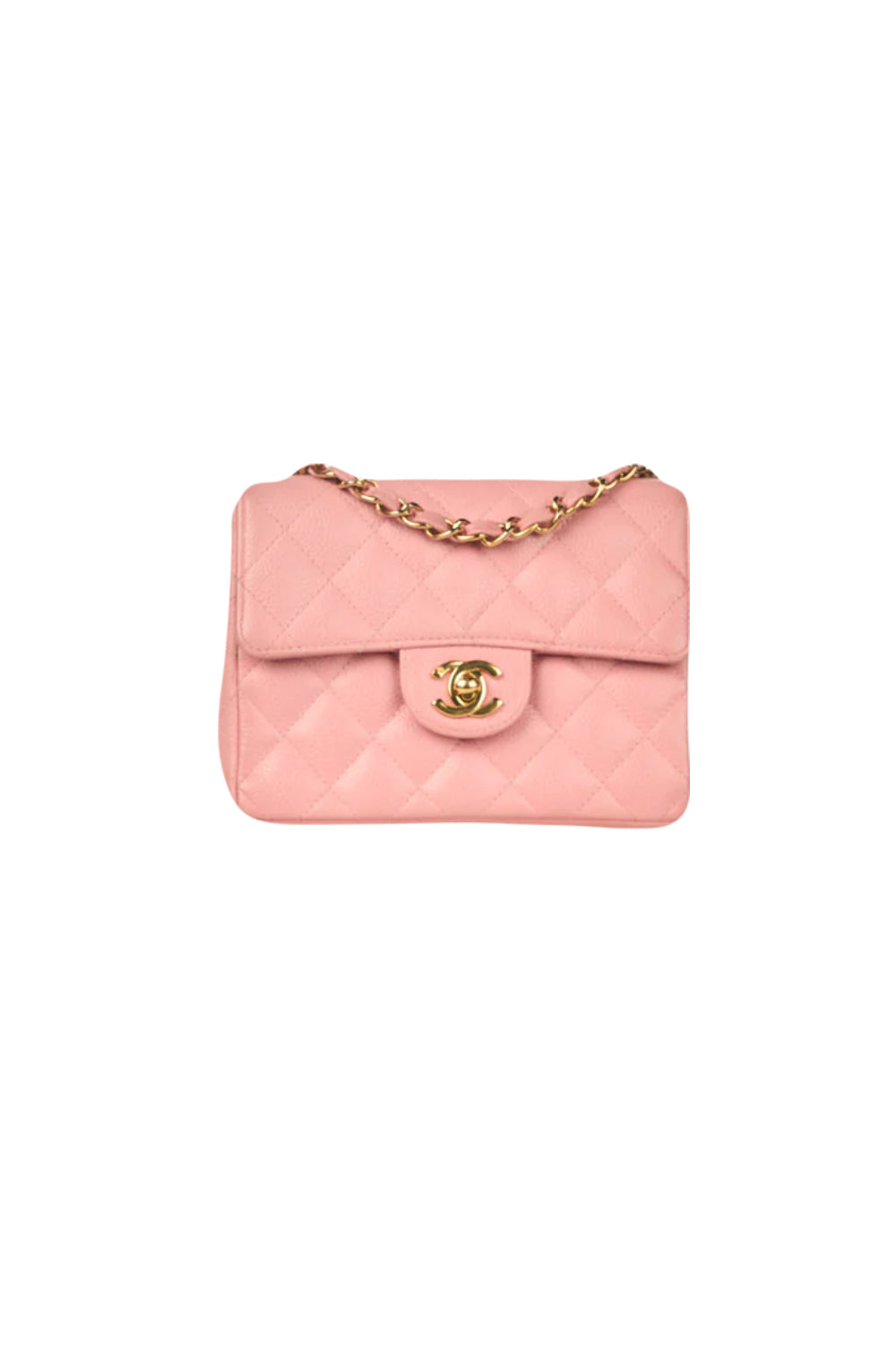 CHANEL rare mini square pink caviar with gold hardware collector piece